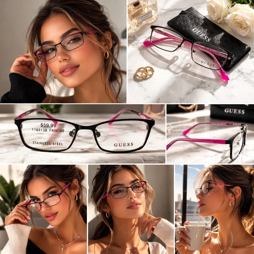 GUESS GU9155-3 005 Black Pink Eyeglasses 48□15 Stainless Steel RX Frames